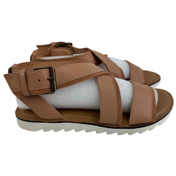 TOMS SIDNEY TREAD LEATHER ANKLE STRAP SANDALS IN WARM BEIGE NWT SIZE 8M - Picture 5 of 16